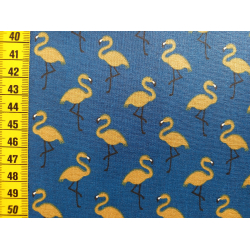 Beschichtete Baumwolle "Flamingo blau/gold"