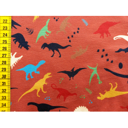 Reststück Jerseystoff "Dinosaurus rostbraun" 100cm Fr. 24.-