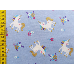 Jerseystoff "Einhorn Blumen Glitzer hellblau"