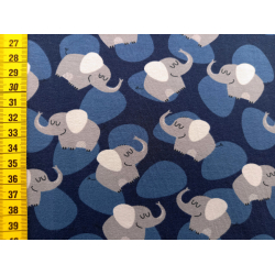 Jerseystoff "Elefanten/Steine dunkelblau/grau"