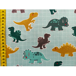 Reststück Jerseystoff "Farbige Dinos mint" 60cm Fr. 11.-