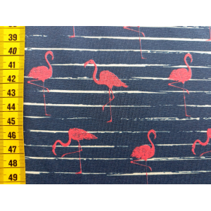 Jerseystoff "Flamingo mit Linien dunkelblau"