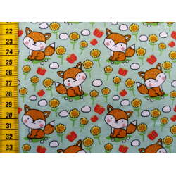 Jerseystoff "Fuchs im Blumenfeld mint"