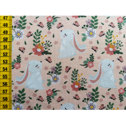 Jerseystoff "Hase mit Blume lachs"