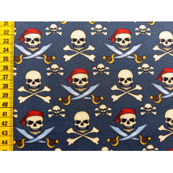 Jerseystoff "Piraten-Totenkopf jeansblau"