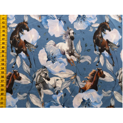 Jerseystoff "Ross mit Blume blau"